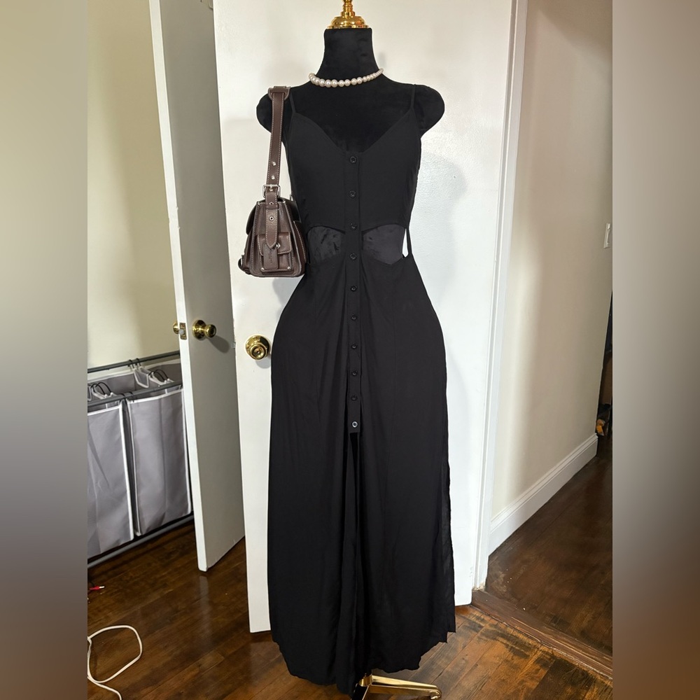 Black Button-Down Cutout Dress